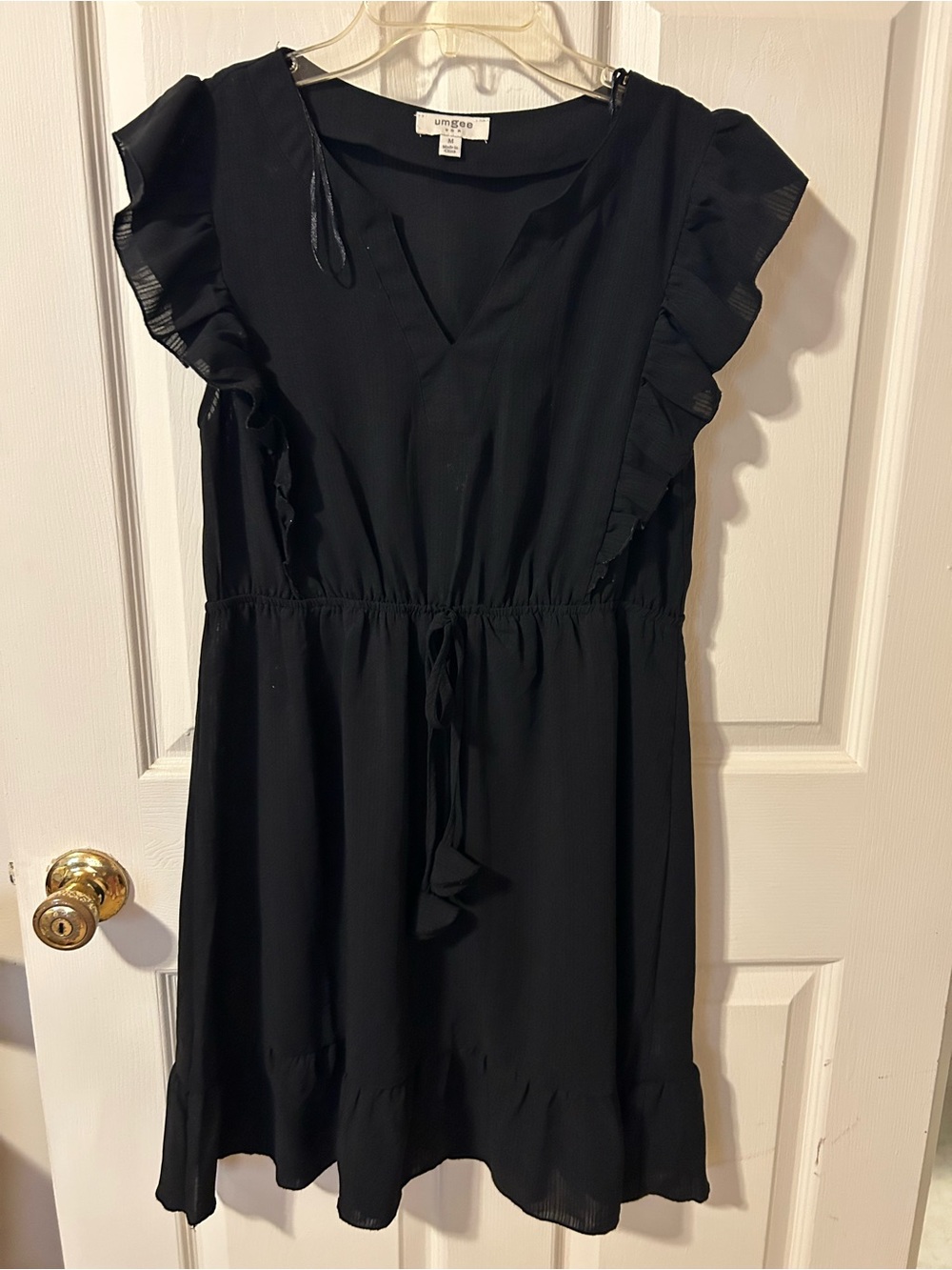 Umgee Black Ruffle Sleeve V-Neck Mini Dress
